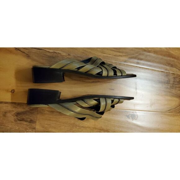 BALLY Camo Green leather slippers 7. Designer. Woven. Comfy. Stylish - Picture 11 of 12